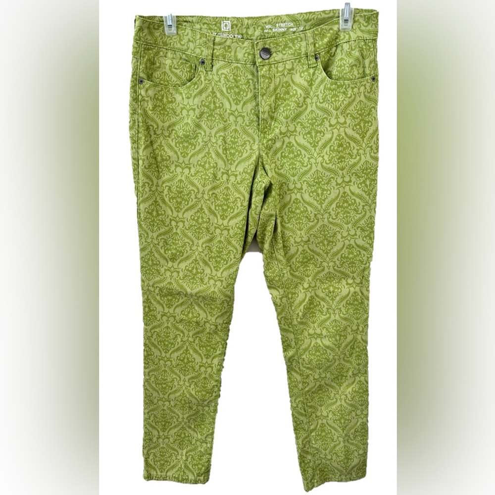 Liz Claiborne Women's Paisley Jeans Pants 10 Green Skinny Stretch Cotton Casual